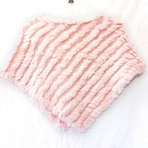 Black Rivet Pink Rabbit Fur Asymmetric Shawl Ponch